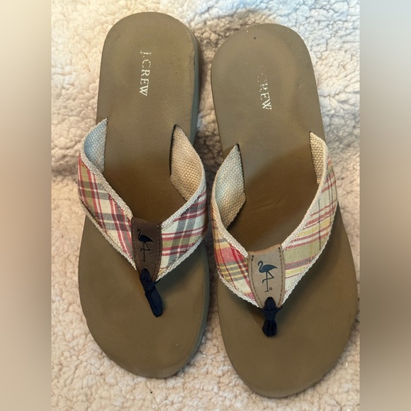 J.Crew Lot of 2 Plaid & Flamingo Canvas Flip Flops Women’s Size 8 - Picture 2 of 6